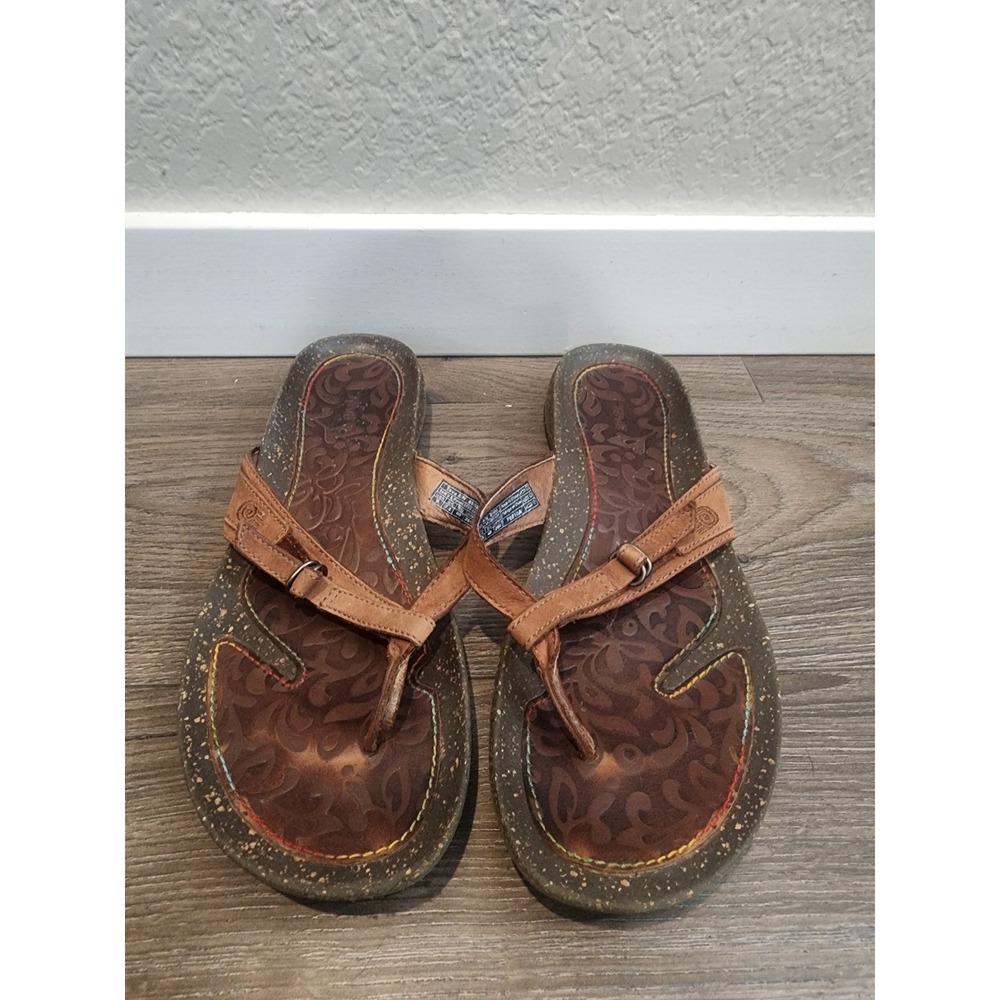 Teva 6503 Mandalyn Olowahu Brown Leather Multi Strap Flip Flop Sandals Womens 9